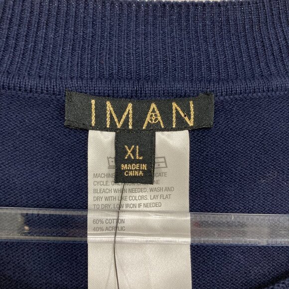 New IMAN Navy Global Chic Touch of Gold Knit Draped Luxe Poncho size XL - Picture 3 of 11